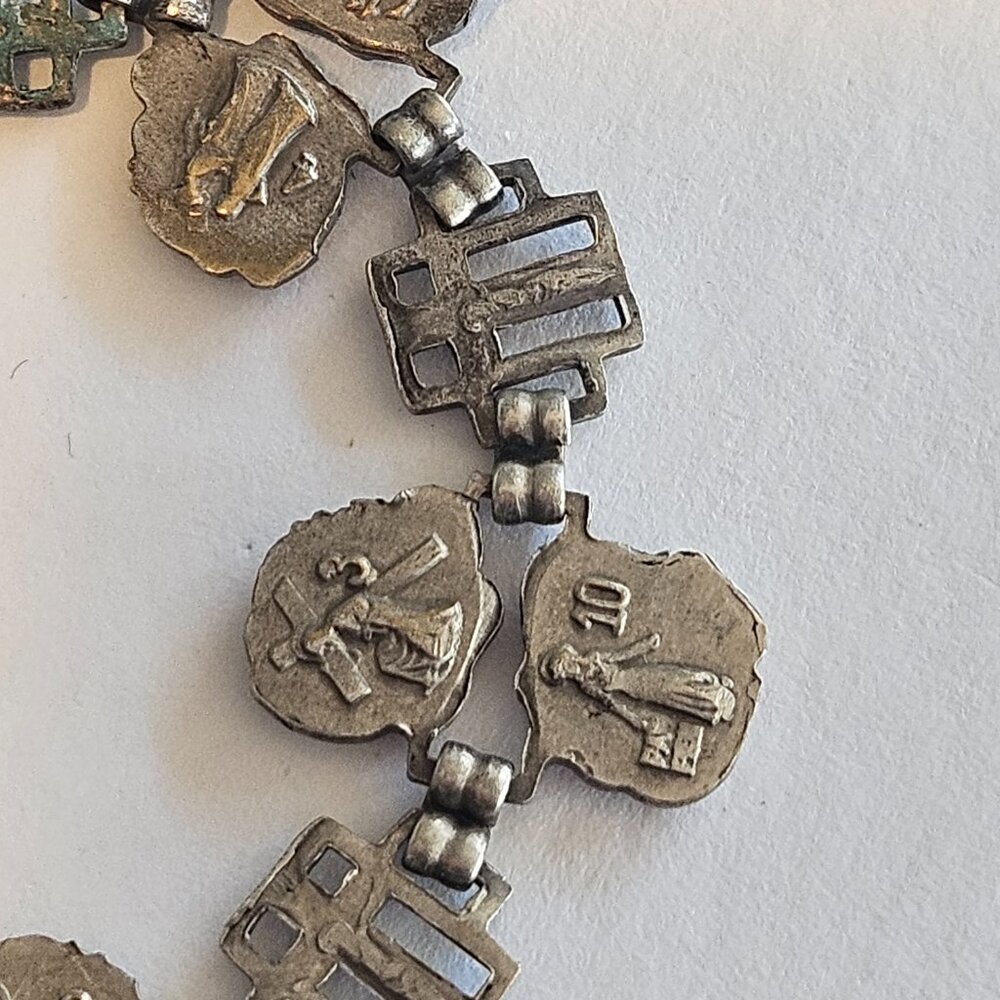 Antique 19c Victorian Sterling Silver Catholic Rose Cross Double Sided Bracelet - Picture 4 of 4